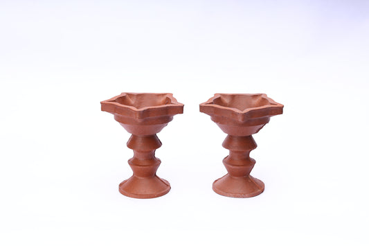 Masota - Set of 2 Standing Clay Diya – Handmade Terracotta Oil Lamp for Puja