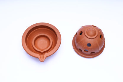Terracotta Clay Diya Lamp with Lid / Cover – Handmade Oil Lamp for Puja & Festivals
